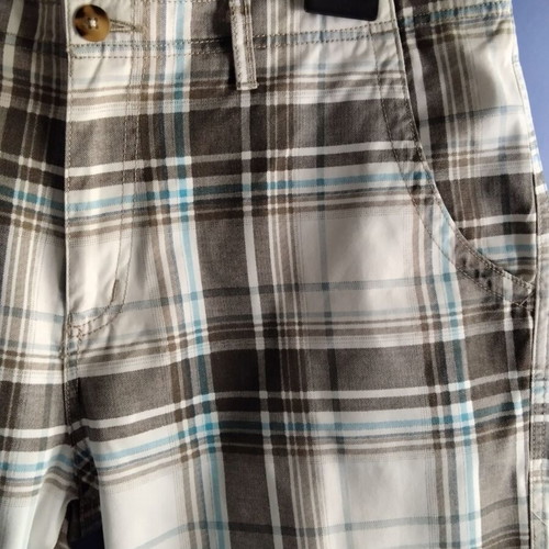 Men's checked bermuda shorts used, size 38, 100% cotton, blue and brown