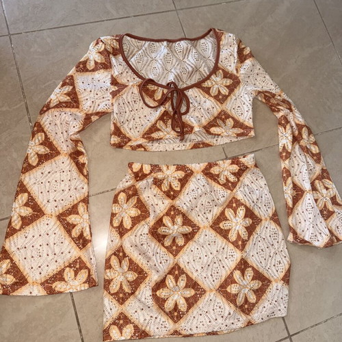 Vintage women's two-piece set, size S, beige
