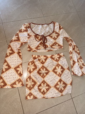 Vintage women's two-piece set, size S, beige