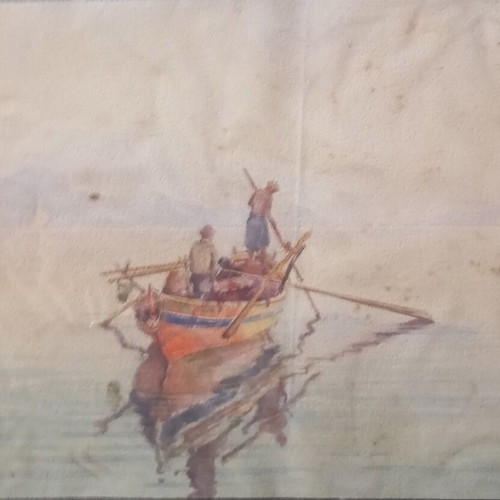 Watercolor painting of fishing boat by Dimitrios P. Zografou