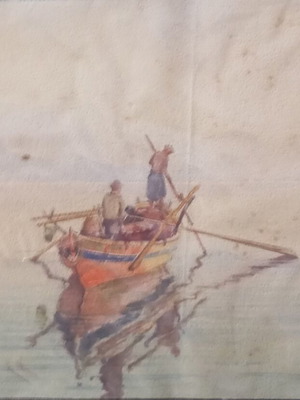Watercolor painting of fishing boat by Dimitrios P. Zografou