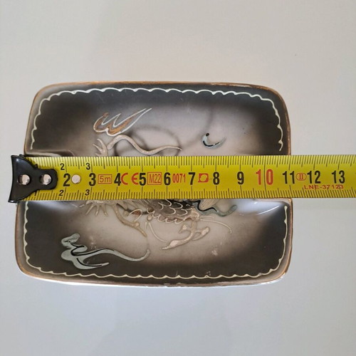 Vintage mid century dragon porcelain ashtray used, hand painted