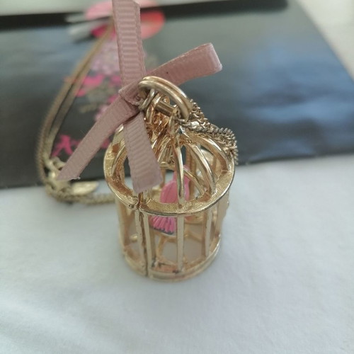 Accesorize bird cage pendant necklace used with pink ribbon