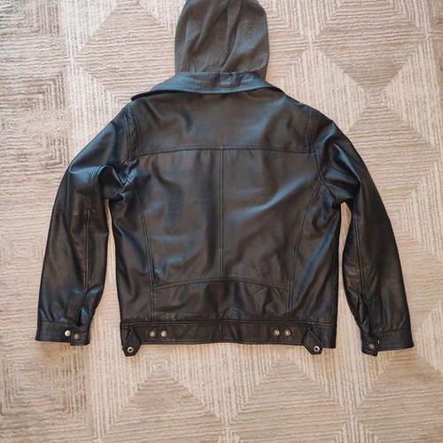 X-SOMA Real Leather Jacket used, size L-XL, black with removable hood