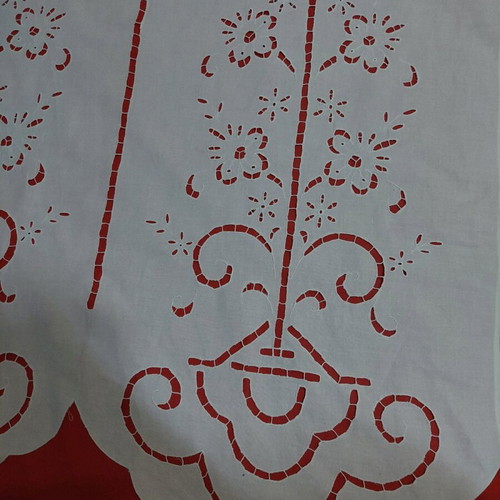 White embroidered curtain handmade for window 125x80cm linen fabric