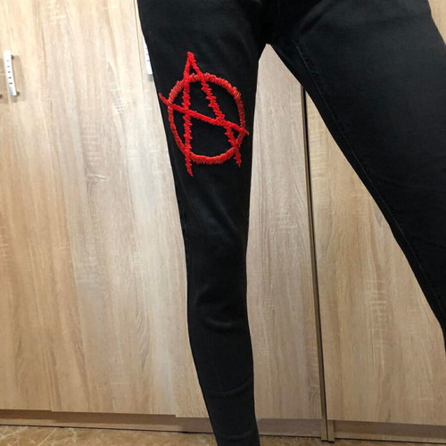 VA TACH pants new skinny fit, size S/M, black and red