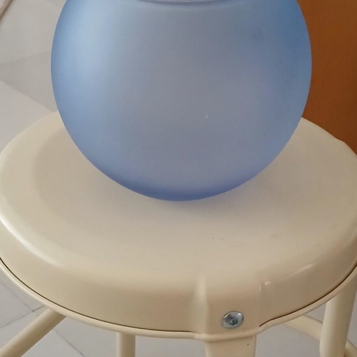 Matte colored glass sphere vase like new, sea gray blue