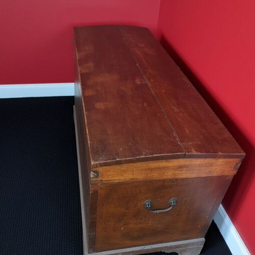Large traditional wooden chest used, sturdy with metal handles