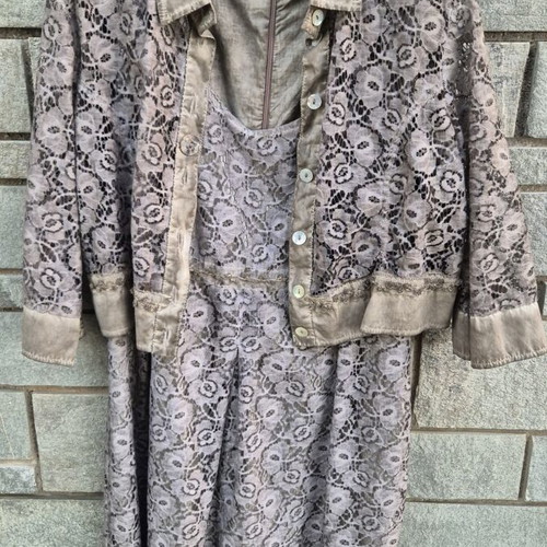 Italian dress and jacket set, grey beige lace