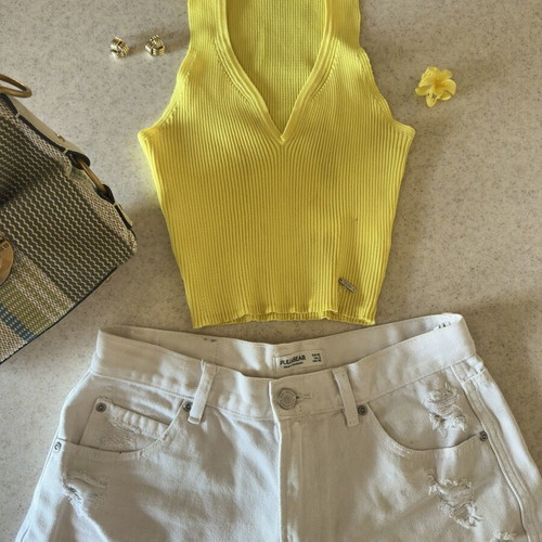 Toi&Moi yellow ribbed V-neck tank top, medium size