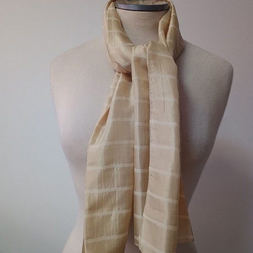 Women's long silk scarf used, beige soufli fabric