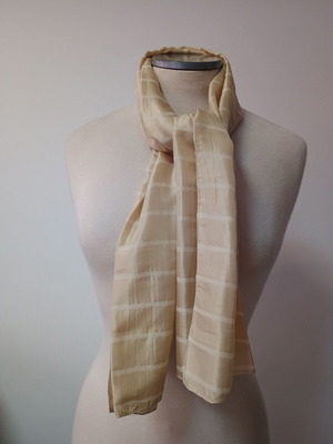 Women's long silk scarf used, beige soufli fabric