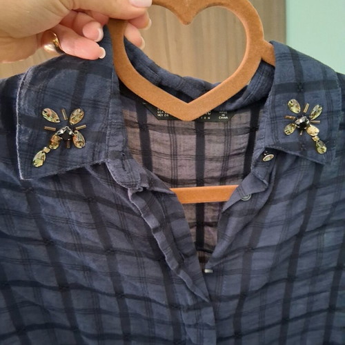Zara shirt wide long cotton like new with embroidery and beads