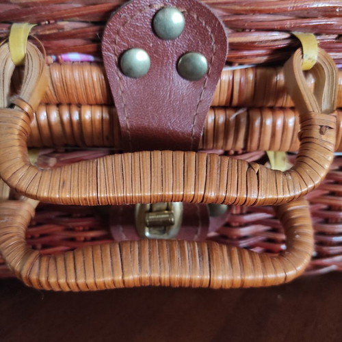 Picnic toy set new with wicker basket and glass cups