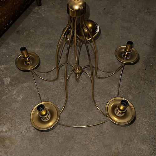 Vintage metal chandelier with 5 lights, gold color