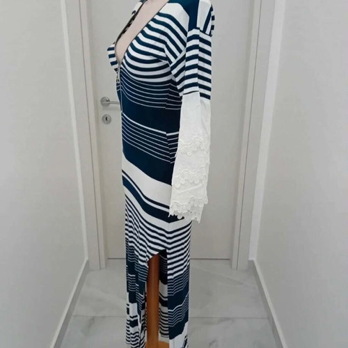 Fitted dress with zipper and cut embroidery, like new, white and blue, size S