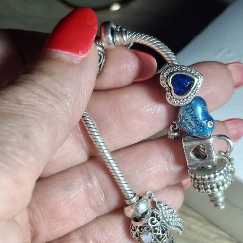 Pandora charm heart with blue crystal and zircon stones