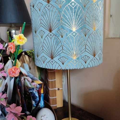 Handmade lamp new 50 cm height with blue and gold shade