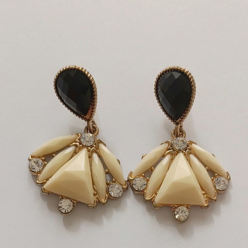 Art Deco style stud earrings, black and cream
