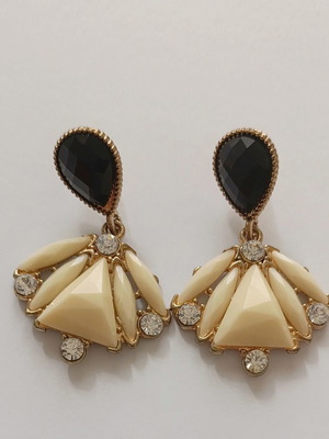 Art Deco style stud earrings, black and cream