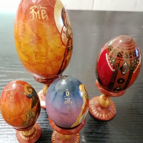 Handmade painted eggs used, set of 7 with Orthodox images