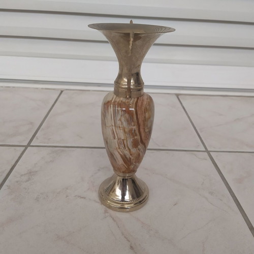 Decorative vintage amphora from onyx and brass like new, 23cm