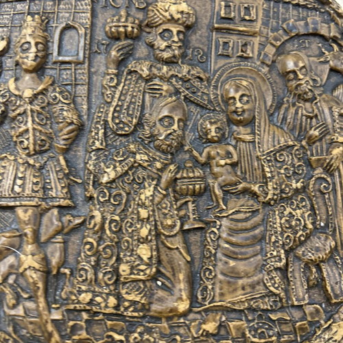 Antique wax plaque 1718, Adoration of the Magi