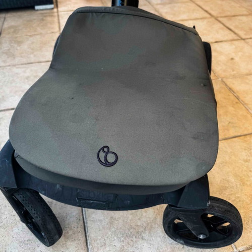 Stokke Xplory X Rich Black stroller used with gift bag set, changing mat, pouch