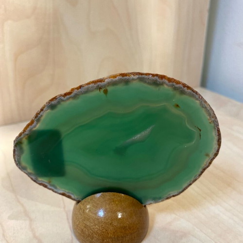 Green agate like new with wooden base
