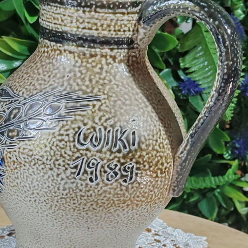 German Bembel ceramic wine jug 1989, handmade