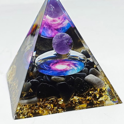 Orgonite Pyramid with Amethyst and Galaxy Design like new