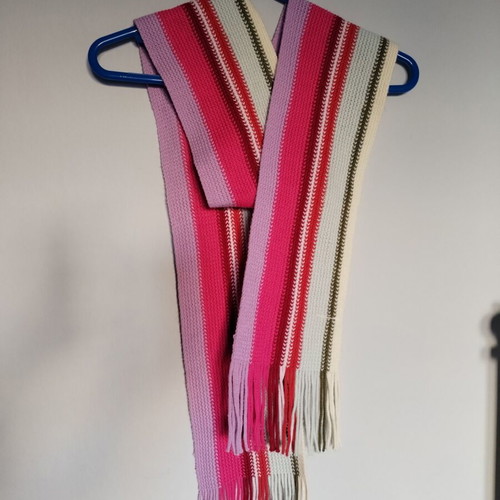 Children's knitted scarf like new with multicolored stripes and fringes