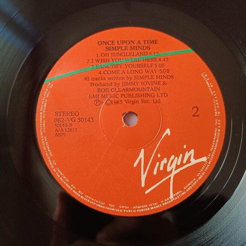 Simple Minds Once Upon A Time vinyl record like new, pop