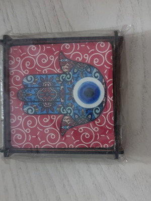 Wooden coasters with tarot designs in wooden case, new