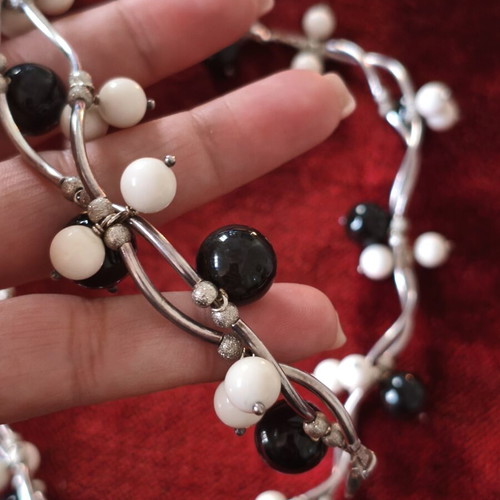 Handmade jewelry set with silver 925, onyx and white stones, like new