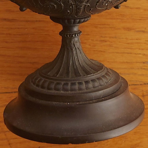 Ancient Greek hydria Empire style used with granite base and winged torchbearers