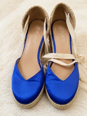 Espadrilles blue satin, like new, size 37