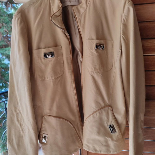 Leather branded jacket new beige, size S/M