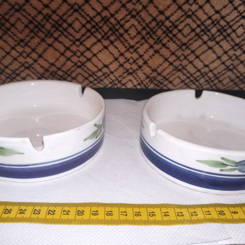 Vintage handmade ceramic ashtrays set of 2, traditional Greek decoration