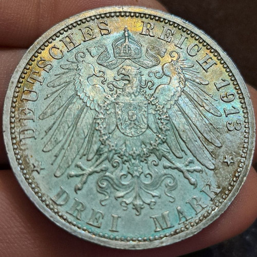 Commemorative silver coin Prussia 3 Mark 1913 new