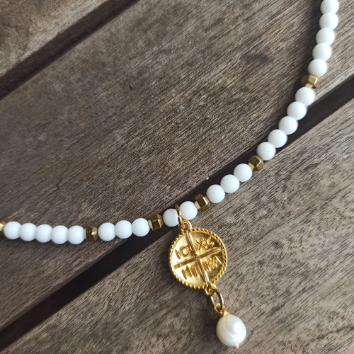 Summer handmade necklace with Konstantinato and pearl new