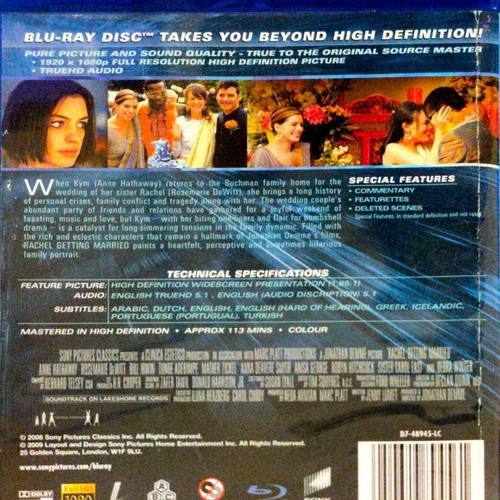 Rachel Getting Married Blu-Ray used, comedy, drama, romance with subtitles