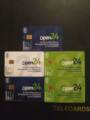 Eurobank Open24 phone card set, 5 pieces, 06/2001