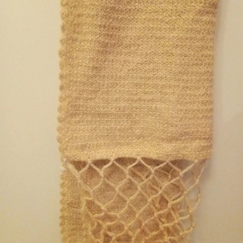Woolen scarf handmade used, beige, 1.80×0.50 m