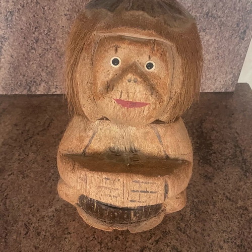 Handmade coconut monkey figurine used