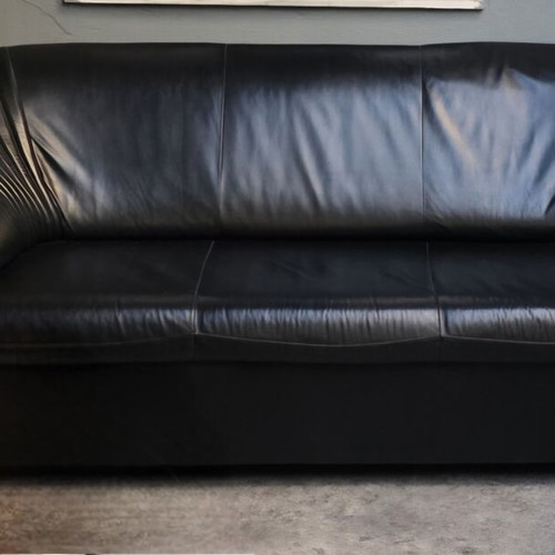 Black leather 3-seat sofa