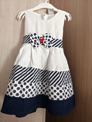 Matoufrance dress used, size 104 cm, white and blue