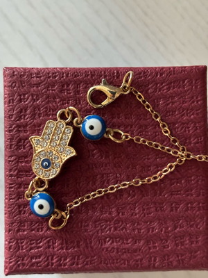 Bracelet for luck with eye and Fatima hand new, blue and gold