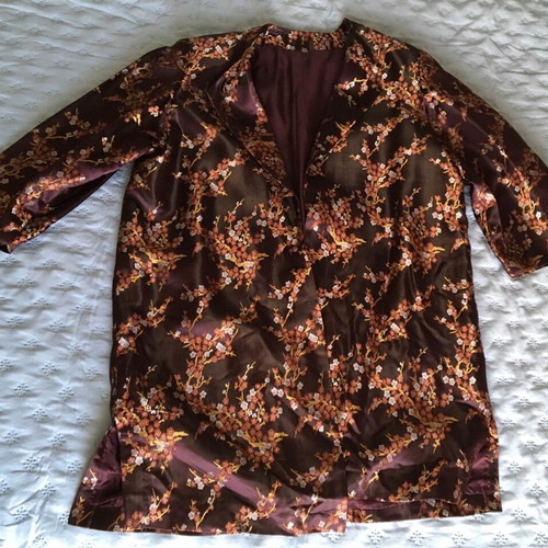 Women’s jacket used, size L, bronze satin with flowers