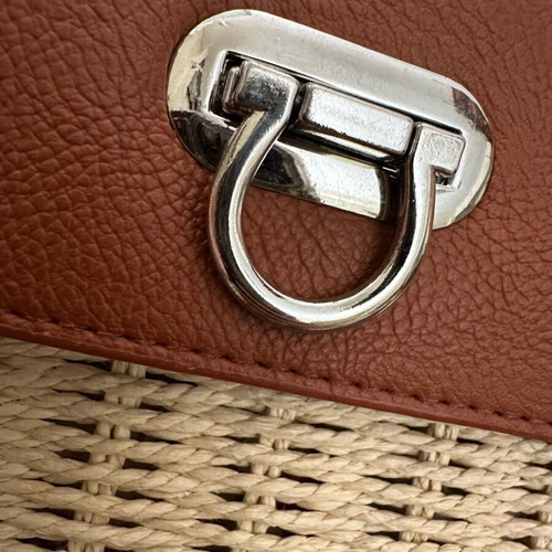 Straw crossbody bag new, tan with silver details